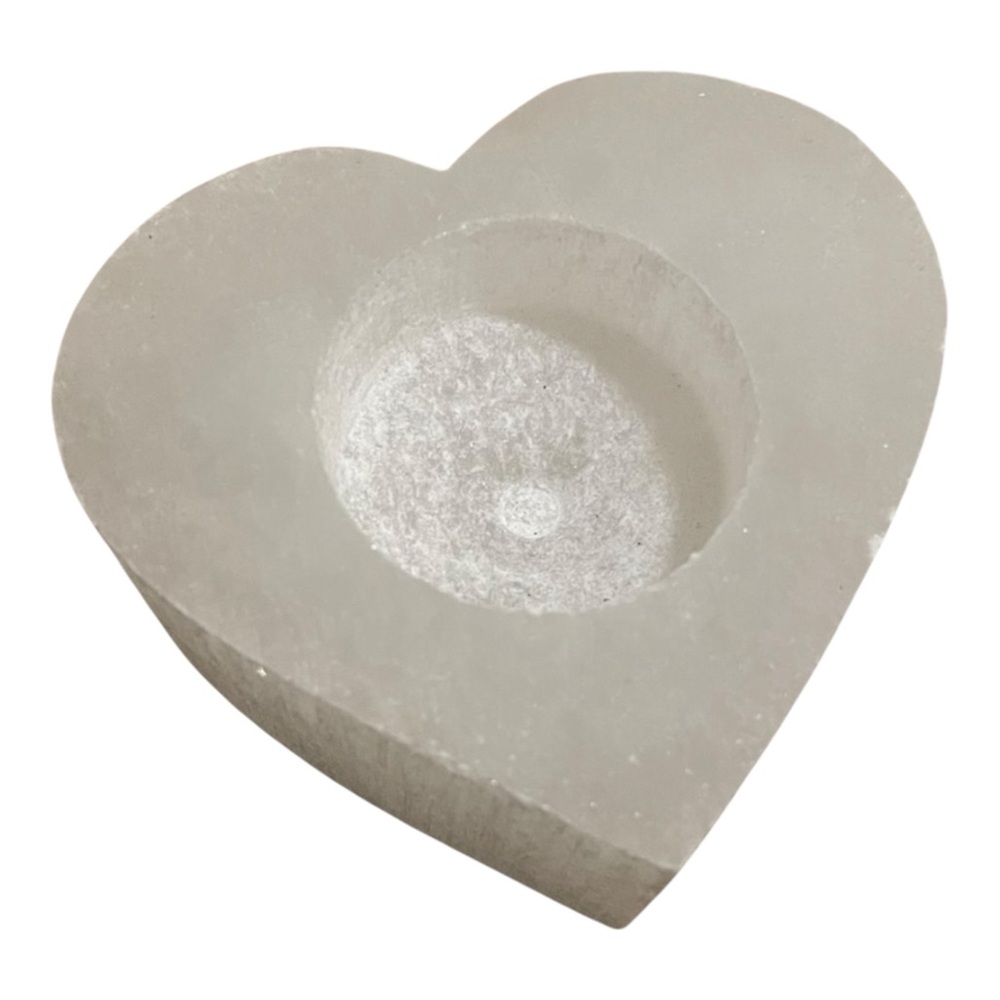 $7 w/ purchase selenite Crystal Mineral Heart-Shaped White Tea light Candle Hold